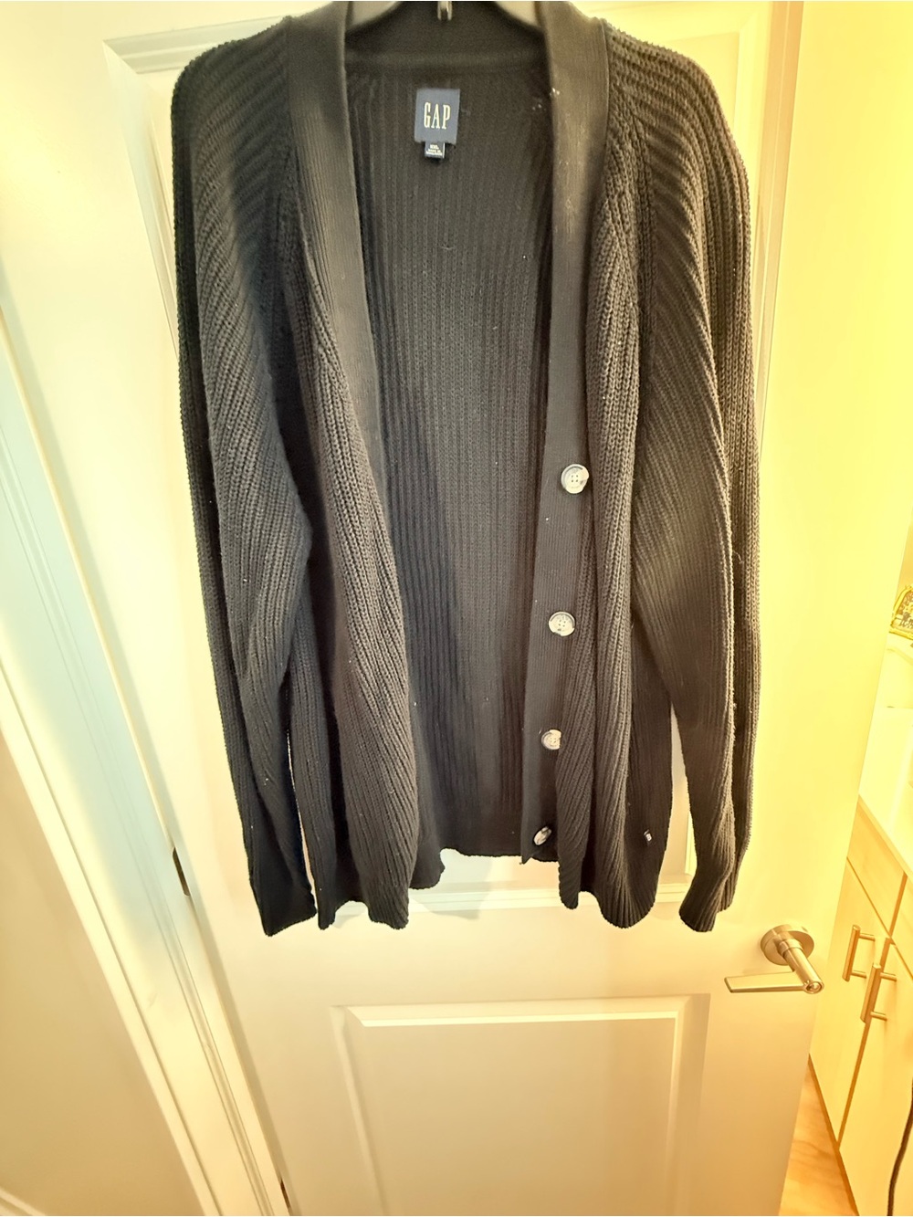 GAP Men's Black Ribbed Button Cardigan